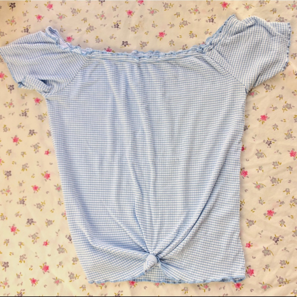 super comfy baby blue & white striped blouse